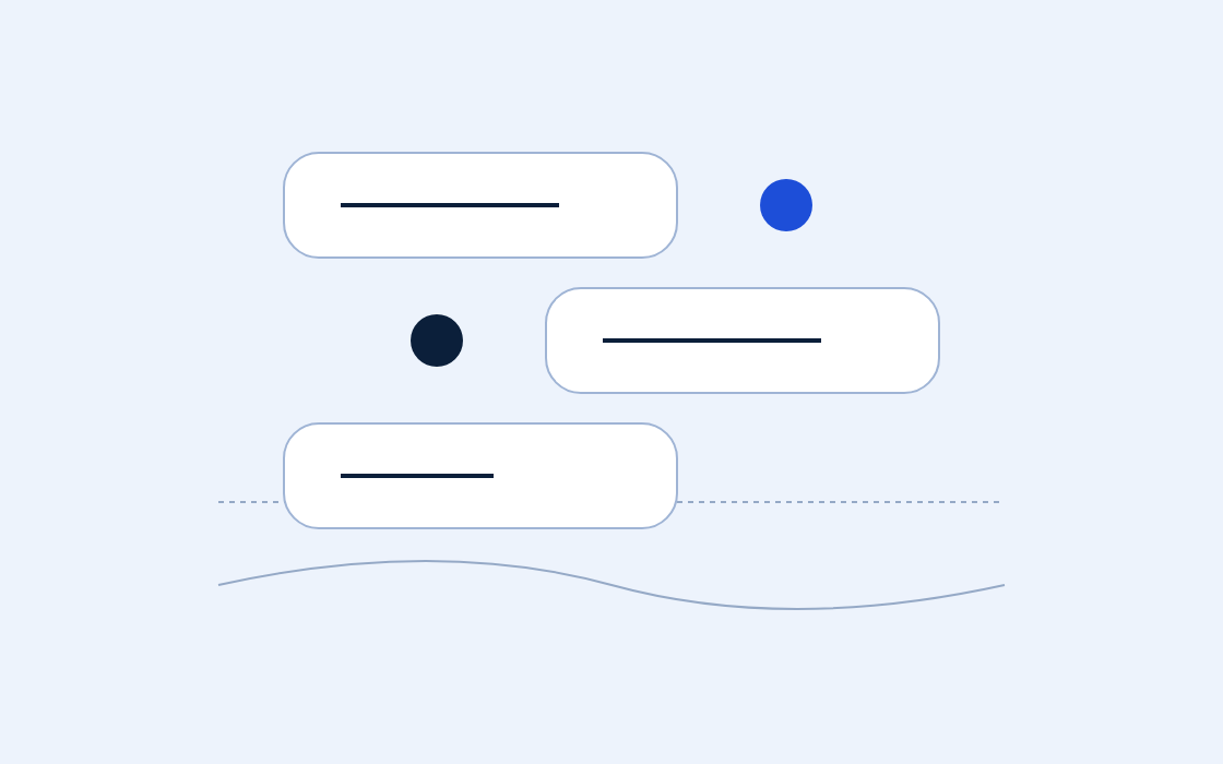 Abstract illustration: message bubbles stacked over a horizon line, one still waiting