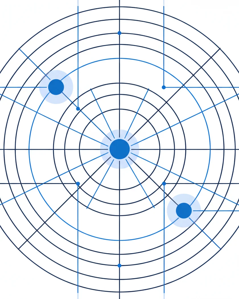 Abstract illustration: concentric rings with a few lit nodes, like a radar sweep