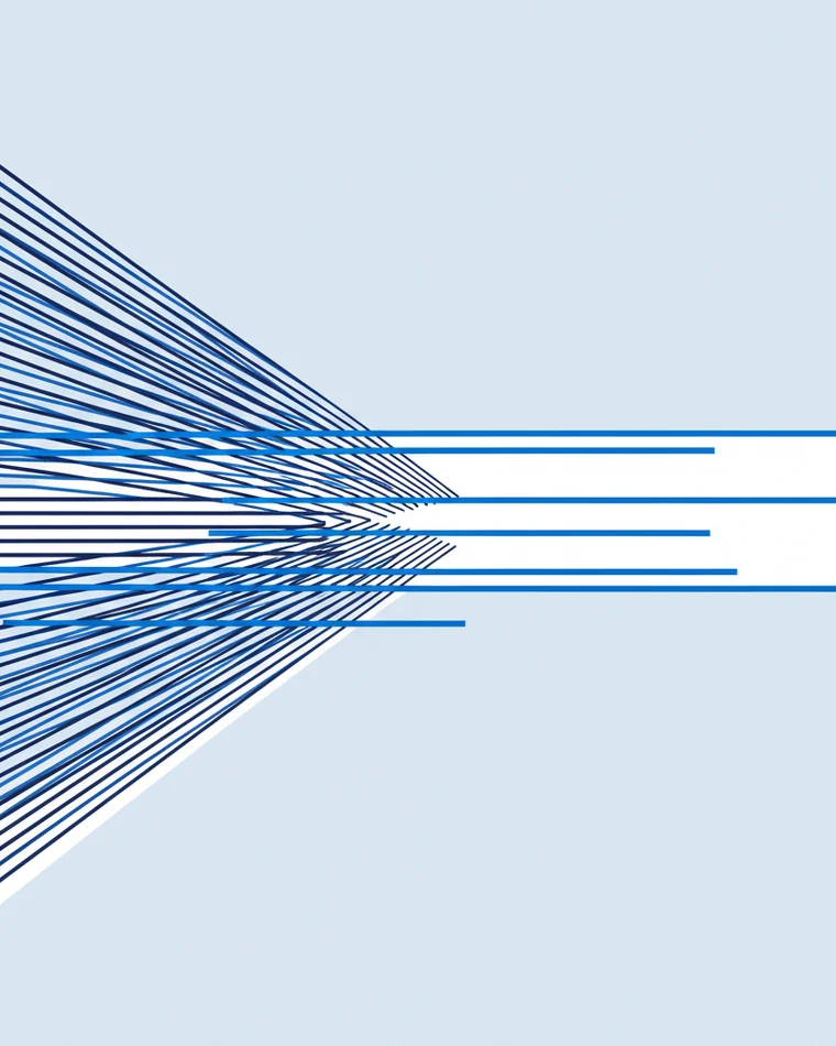 Abstract illustration: a dense cluster of lines thinning into three clear ones